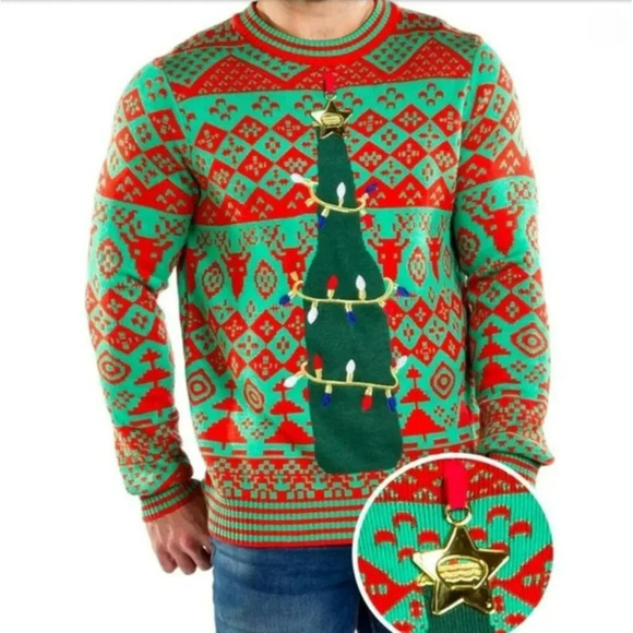 Tipsy Elves Men's Bottle Opener Acrylic Christmas Sweater Size Large - Picture 1 of 7